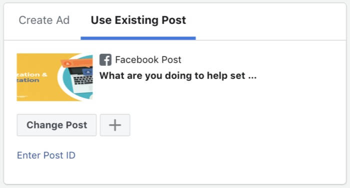 facebook ads usar post existente cambiar
