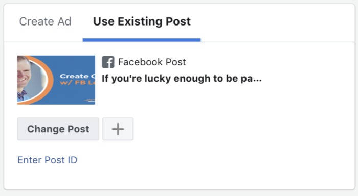 facebook ads usar post existente
